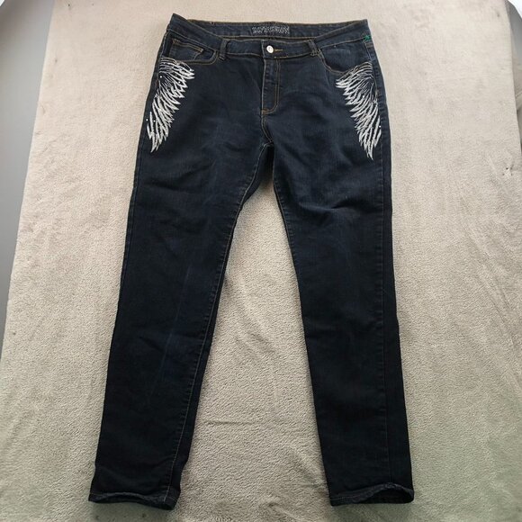 Impression Womens Embroidered Jeans Size 21 Blue Denim Angel Wings Casual Y2K - Picture 14 of 15
